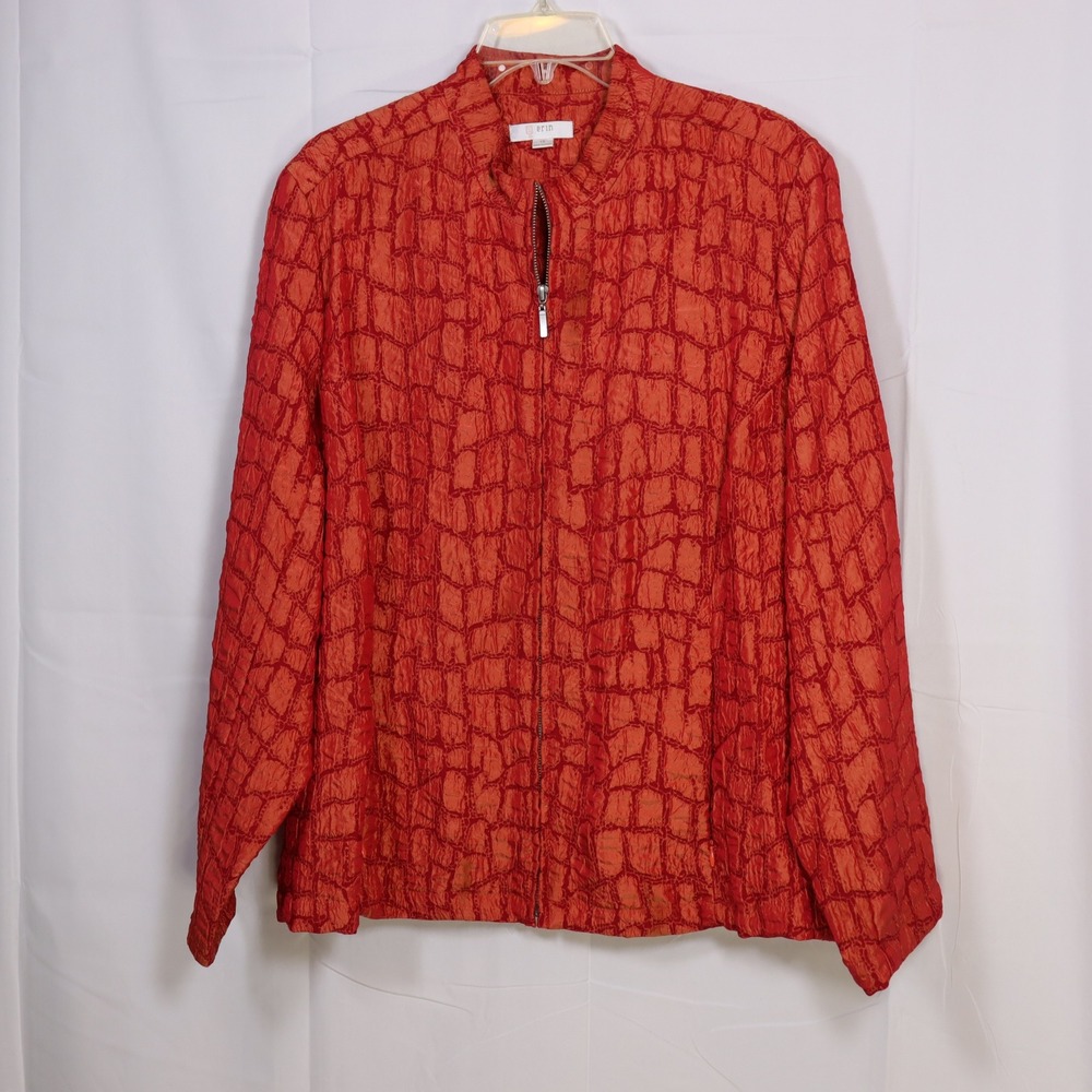 Erin Zip Up Jacket 1X Red Womens Textured Mock Neck‎ Lightweight